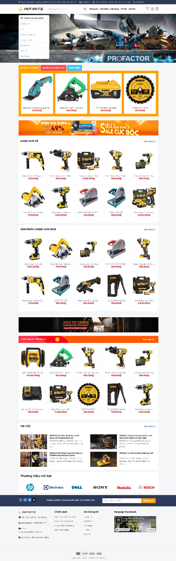 Ảnh chụp toàn trang giao diện website bán sản phẩm điện cơ H1291