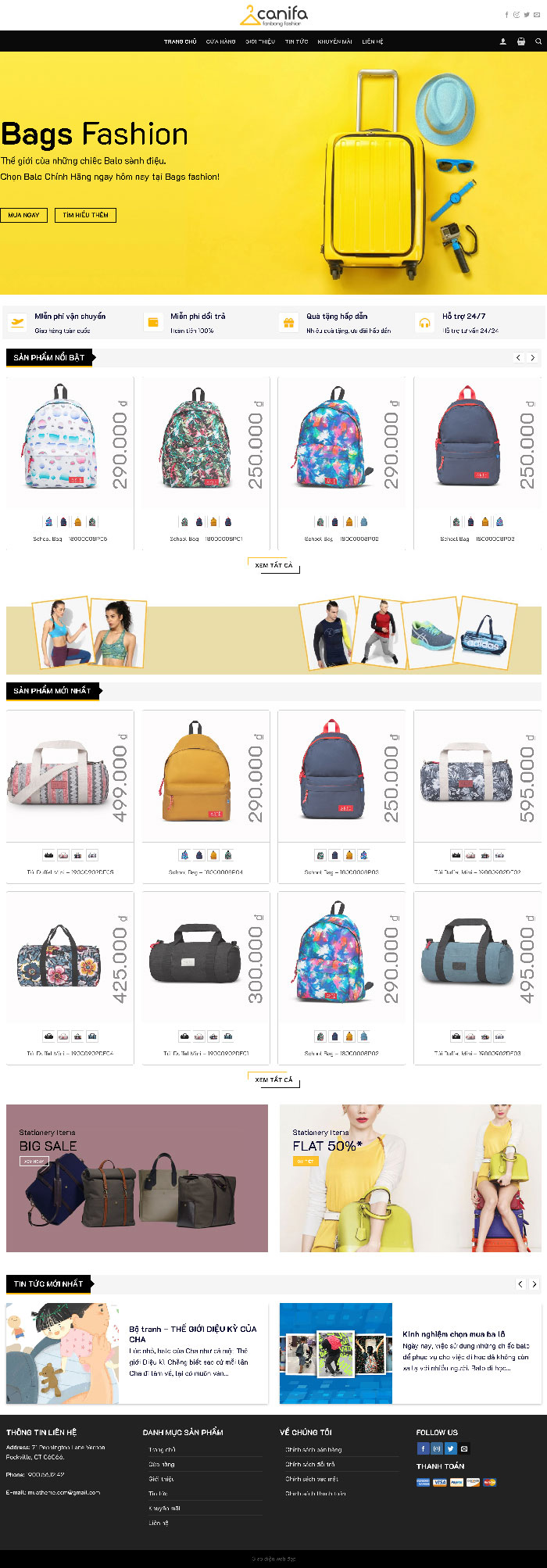 Ảnh chụp toàn trang giao diện website bán balo H1296
