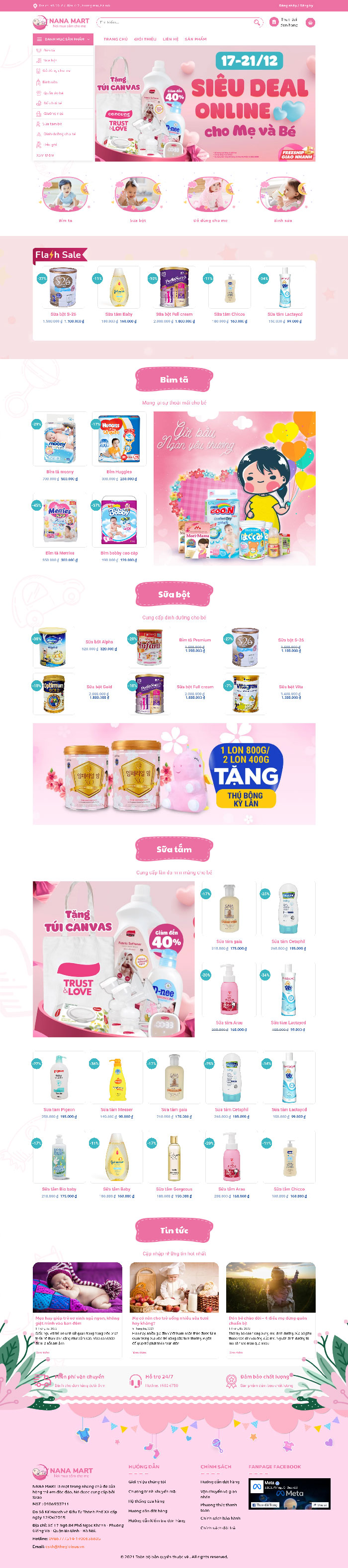 Ảnh chụp toàn trang giao diện website bán đồ mẹ và bé H1303