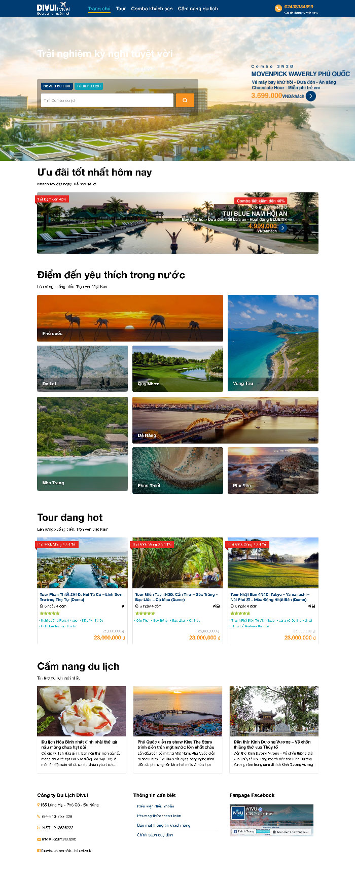 Ảnh chụp toàn trang giao diện website du lịch, đặt tour D2868