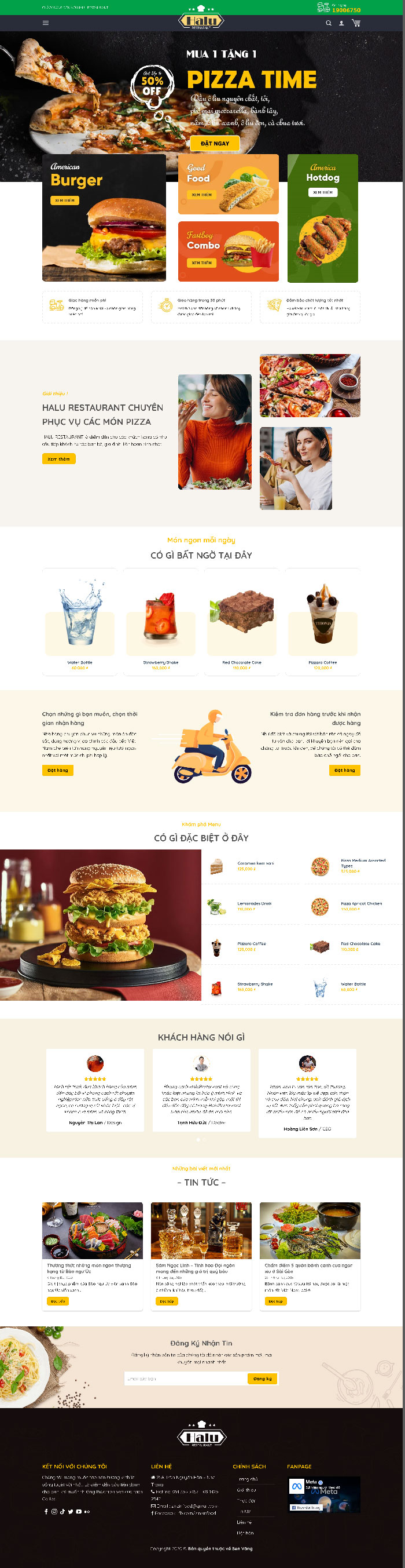 Ảnh chụp toàn trang giao diện website nhà hàng, quán ăn H1301