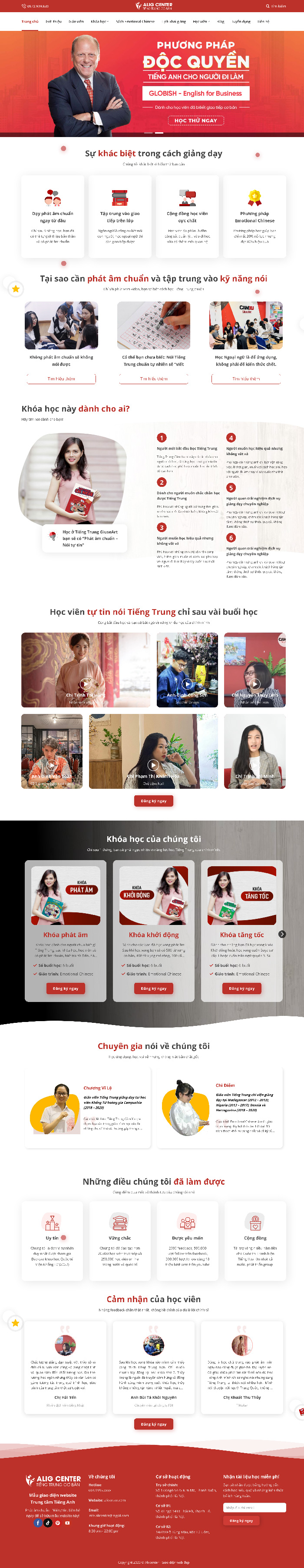 Ảnh chụp toàn trang giao diện website trung tâm tiếng Trung D2867