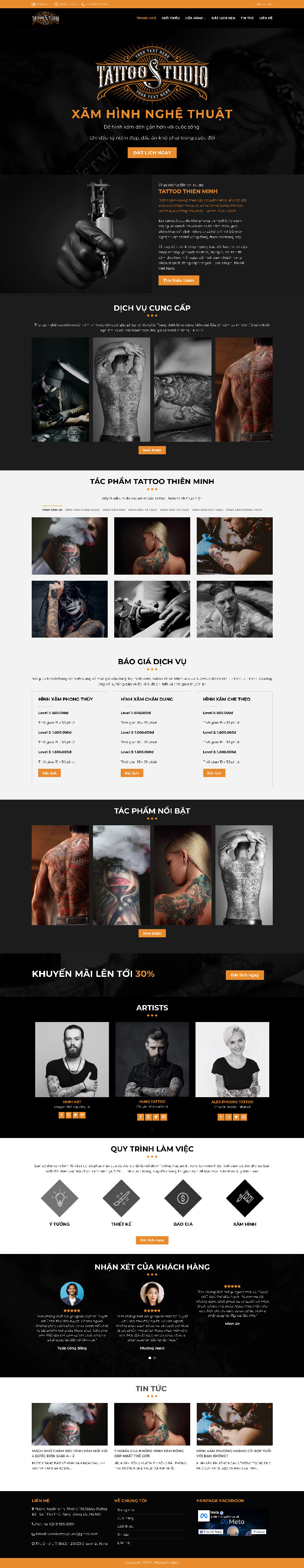 Ảnh chụp toàn trang giao diện website dịch vụ xăm hình Tattoo D2865