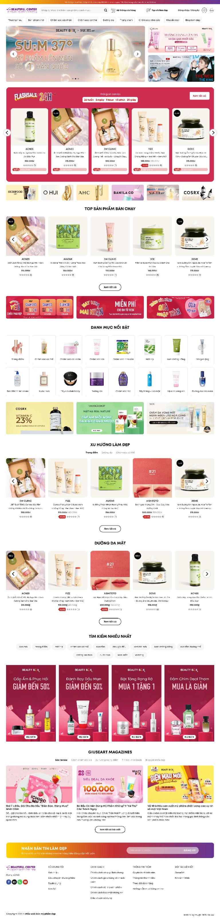 Ảnh chụp toàn trang giao diện website bán mỹ phẩm đẹp H1309