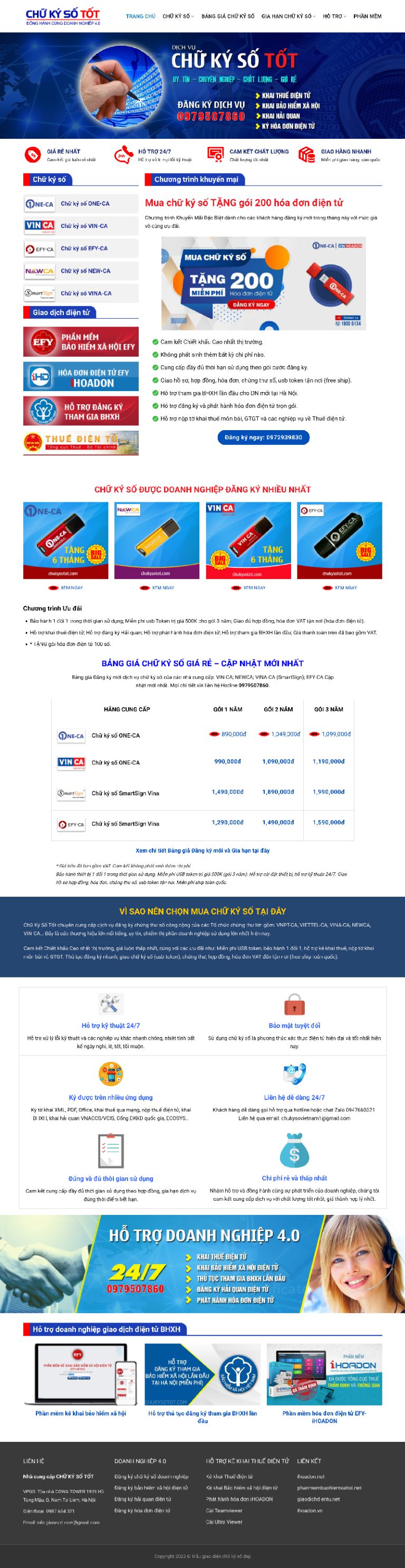 Ảnh chụp toàn trang giao diện website dịch vụ chữ ký số D2871