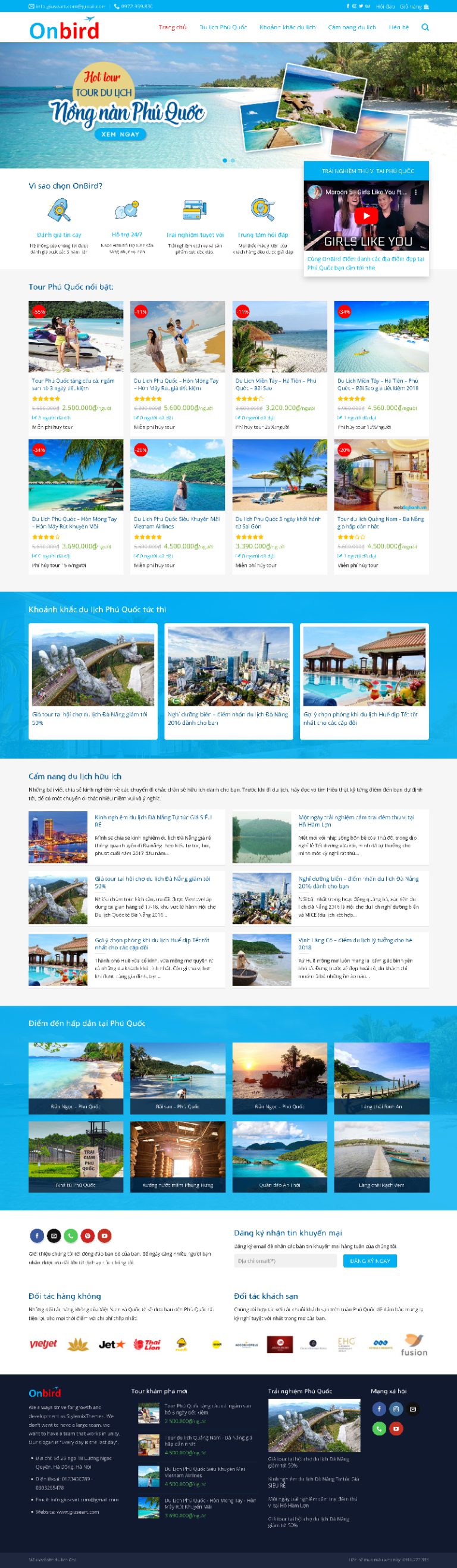 Ảnh chụp toàn trang giao diện website du lịch, đặt tour H1312