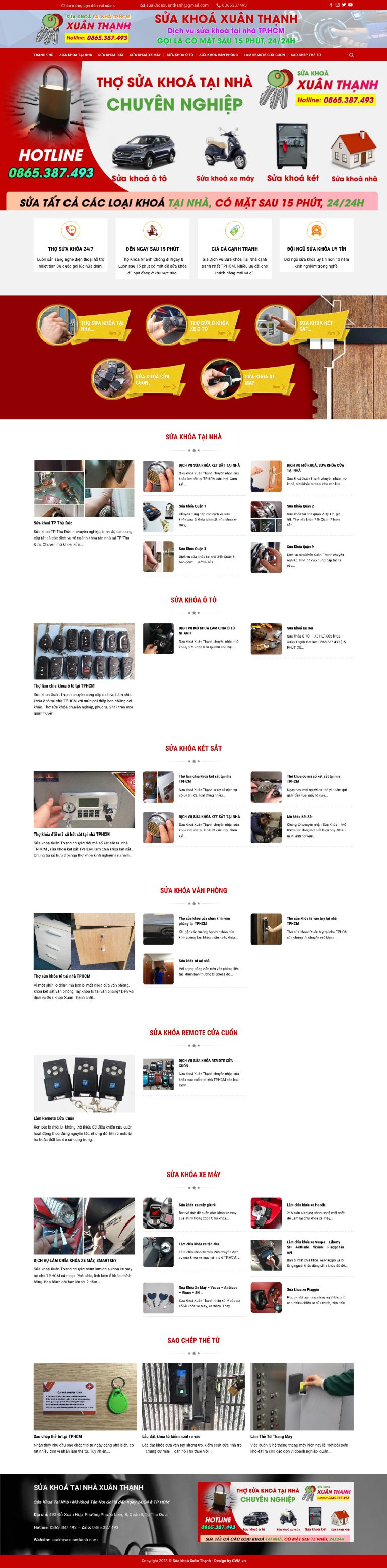 Ảnh chụp toàn trang giao diện website dịch vụ sửa khoá D2874