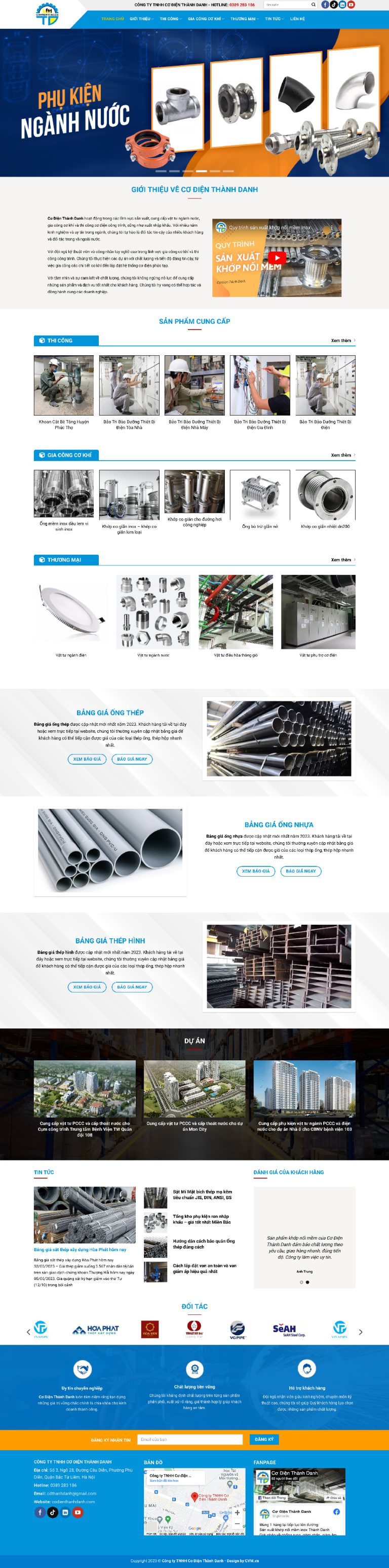 Ảnh chụp toàn trang giao diện website công ty cơ điện D2873