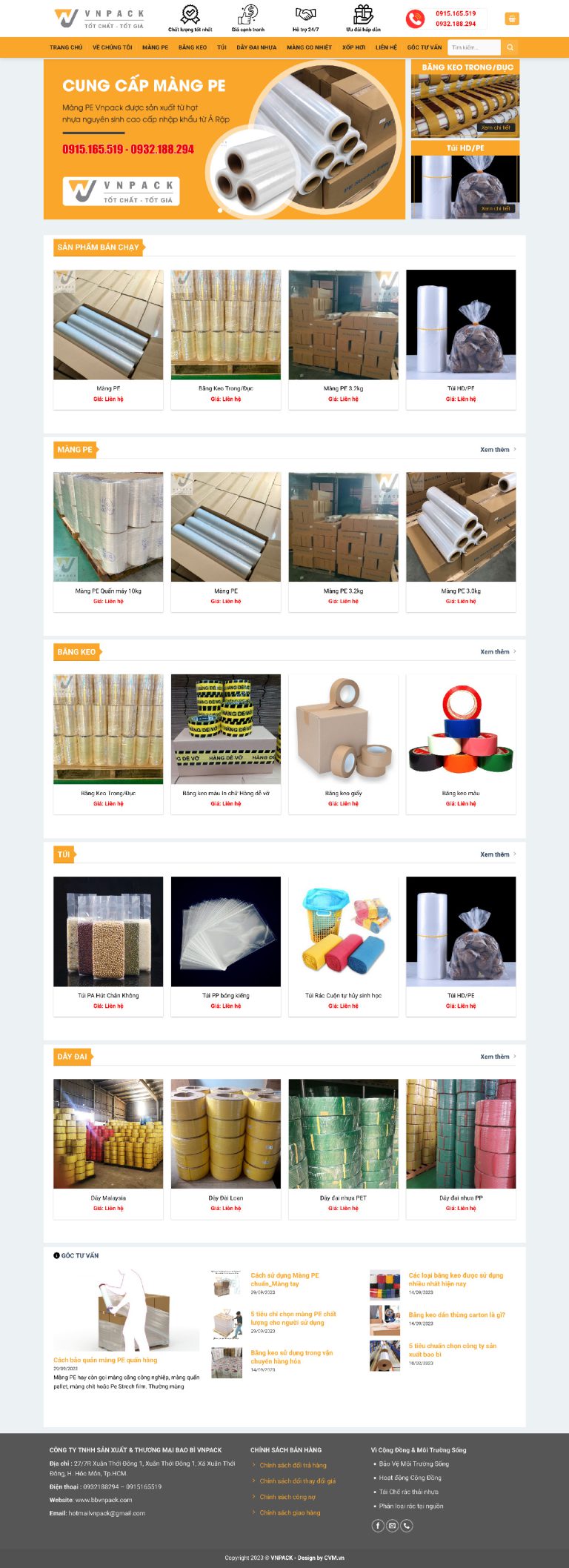Ảnh chụp toàn trang giao diện website bán bao bì băng keo D2877