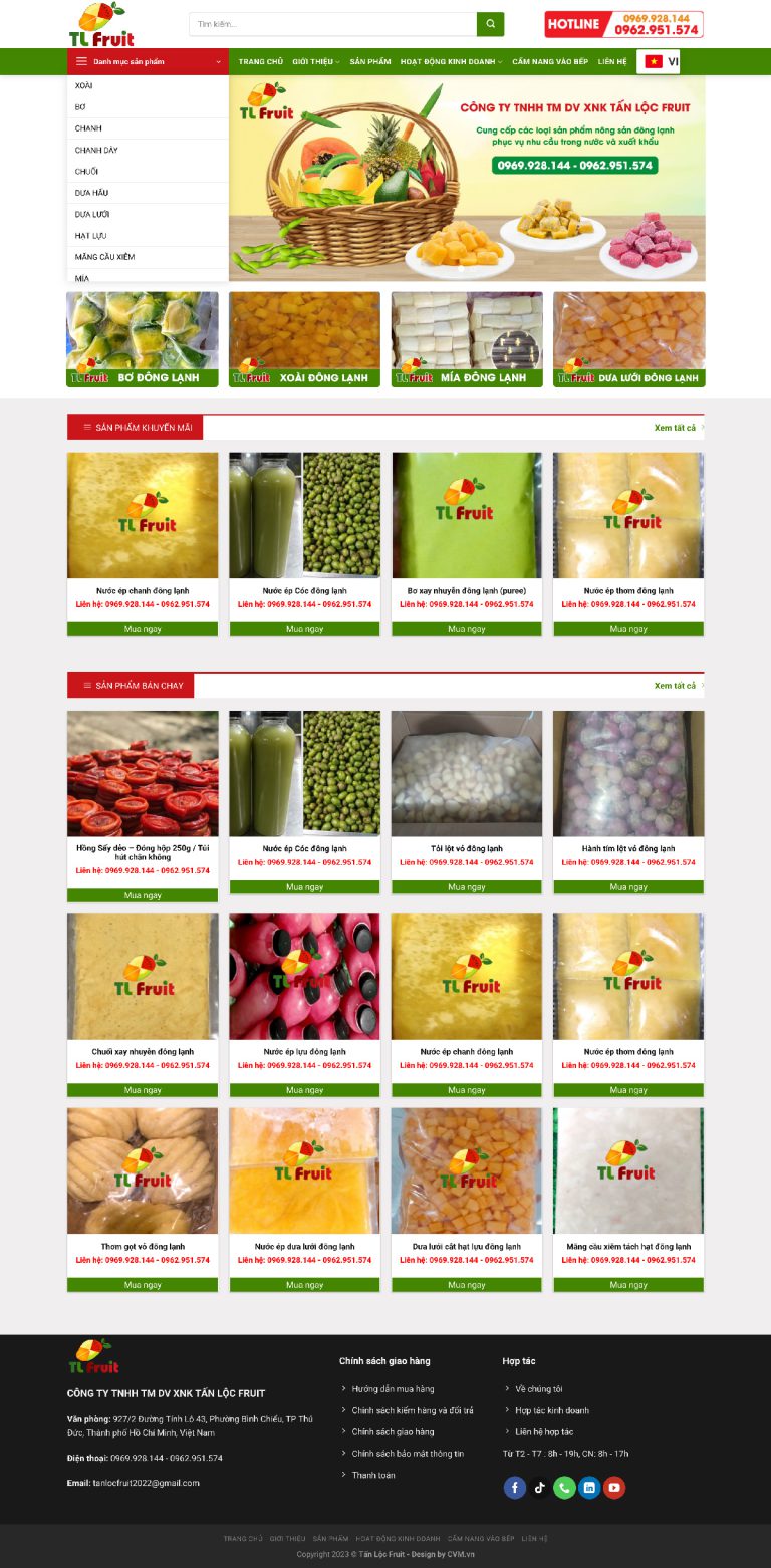 Ảnh chụp toàn trang giao diện website trái cây đông lạnh H1315