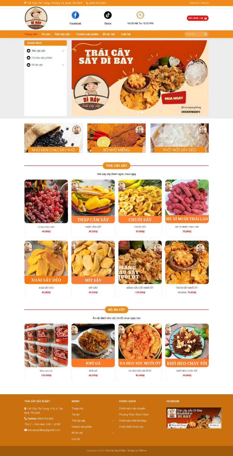 Ảnh chụp toàn trang giao diện website bán đồ ăn vặt H1316