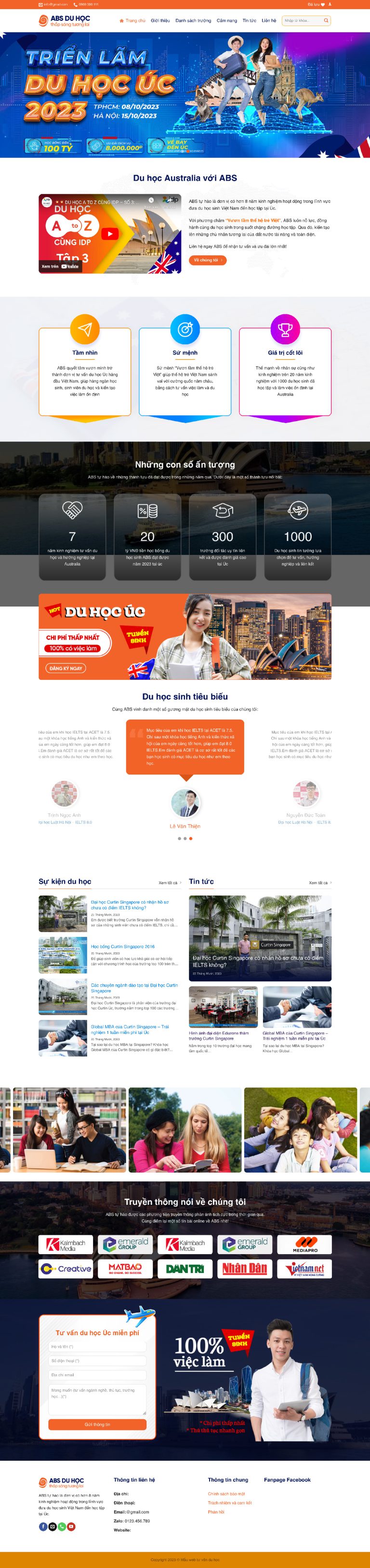 Ảnh chụp toàn trang giao diện website công ty du học H1318