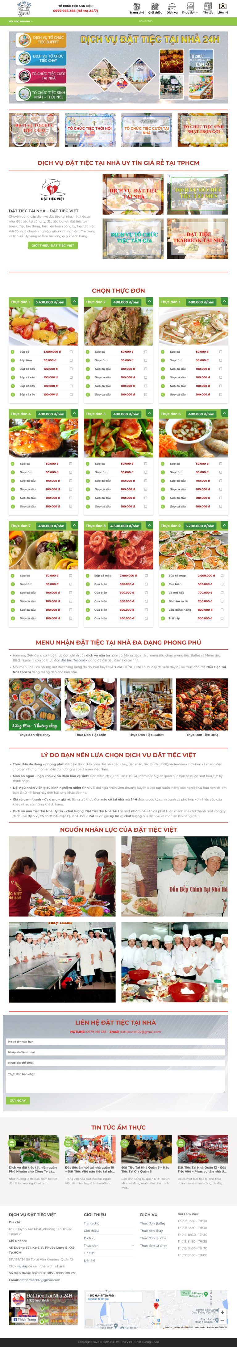 Ảnh chụp toàn trang giao diện web dịch vụ nấu ăn tiệc D2881