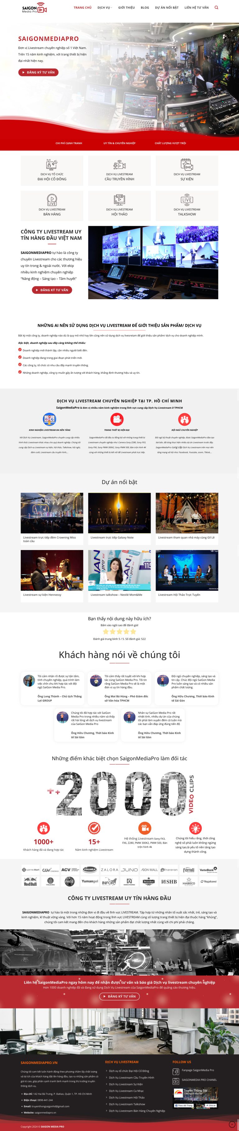 Ảnh chụp toàn trang giao diện web công ty livestream D2889