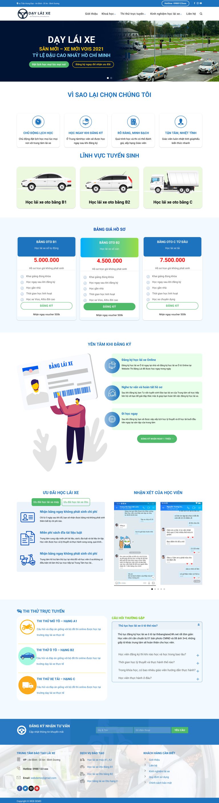 Ảnh chụp toàn trang giao diện website dạy lái xe ô tô D2885
