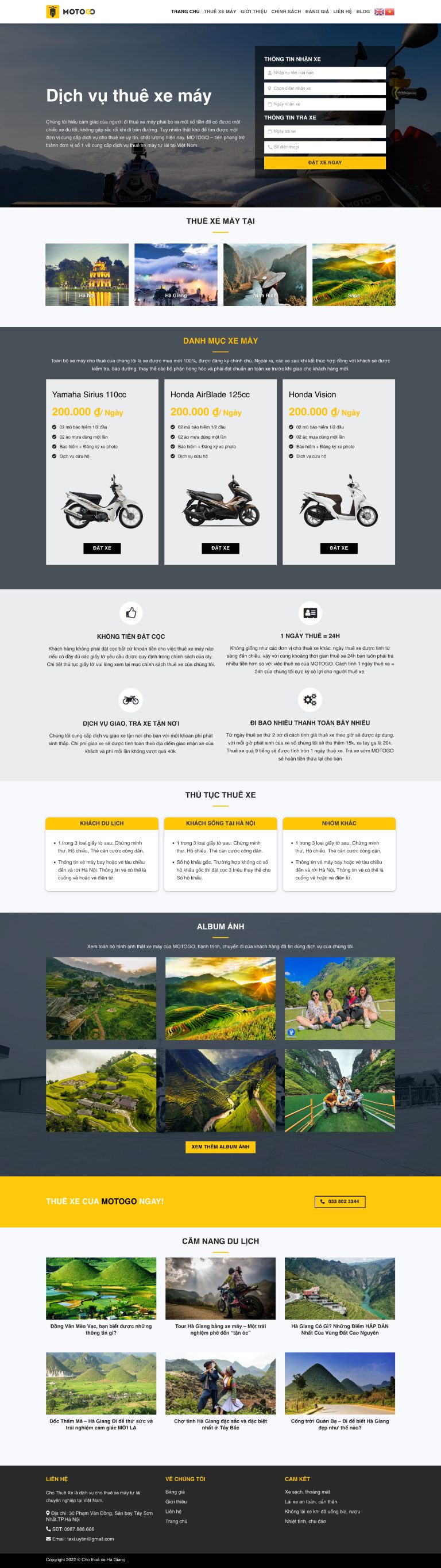 Ảnh chụp toàn trang giao diện website dịch vụ cho thuê xe máy D2884
