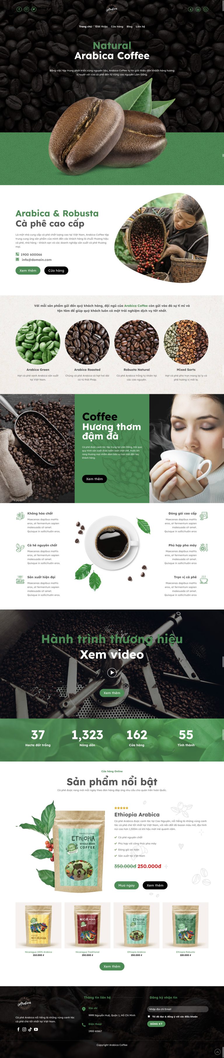 Ảnh chụp toàn trang giao diện website bán cà phê H1321