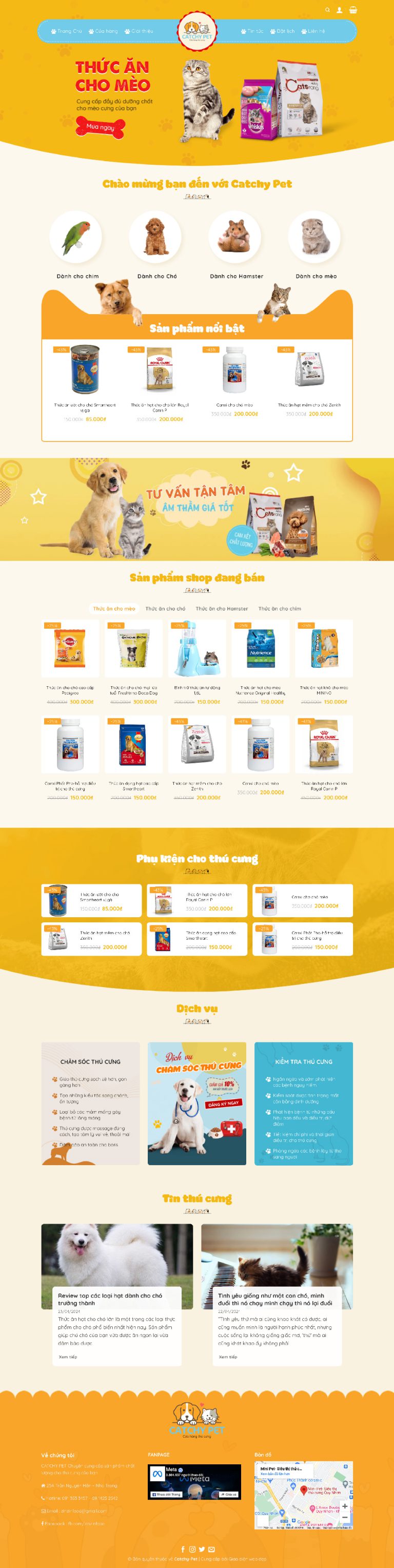 Ảnh chụp toàn trang giao diện web bán thức ăn chó mèo H1326