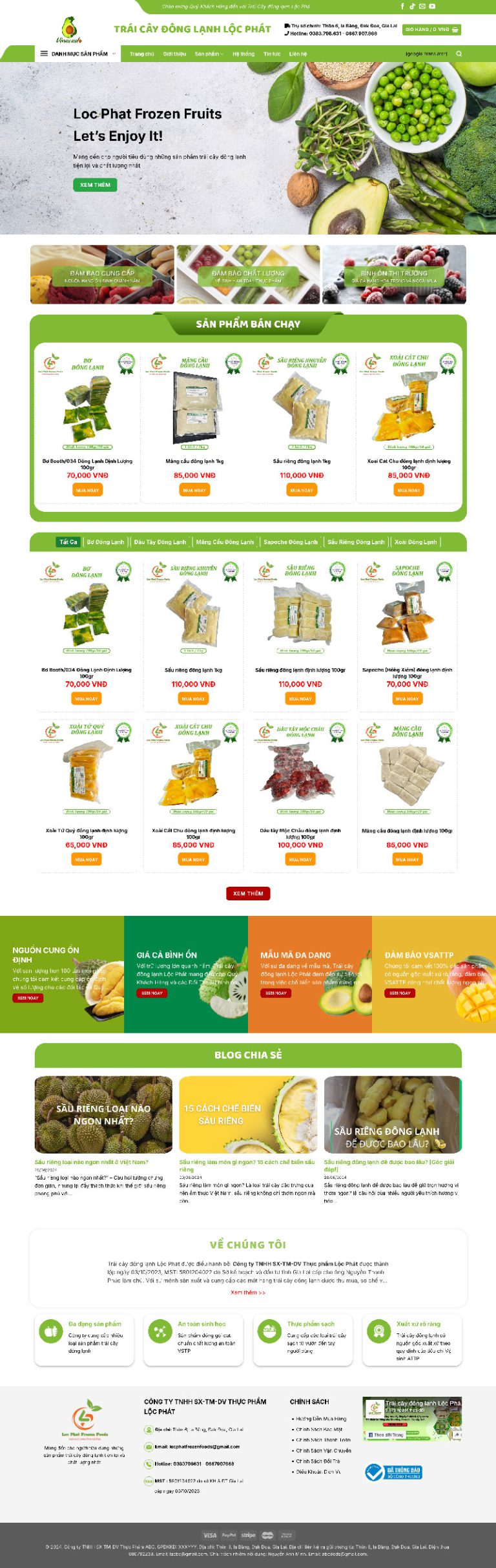 Ảnh chụp toàn trang giao diện web bán trái cây đông lạnh H1330