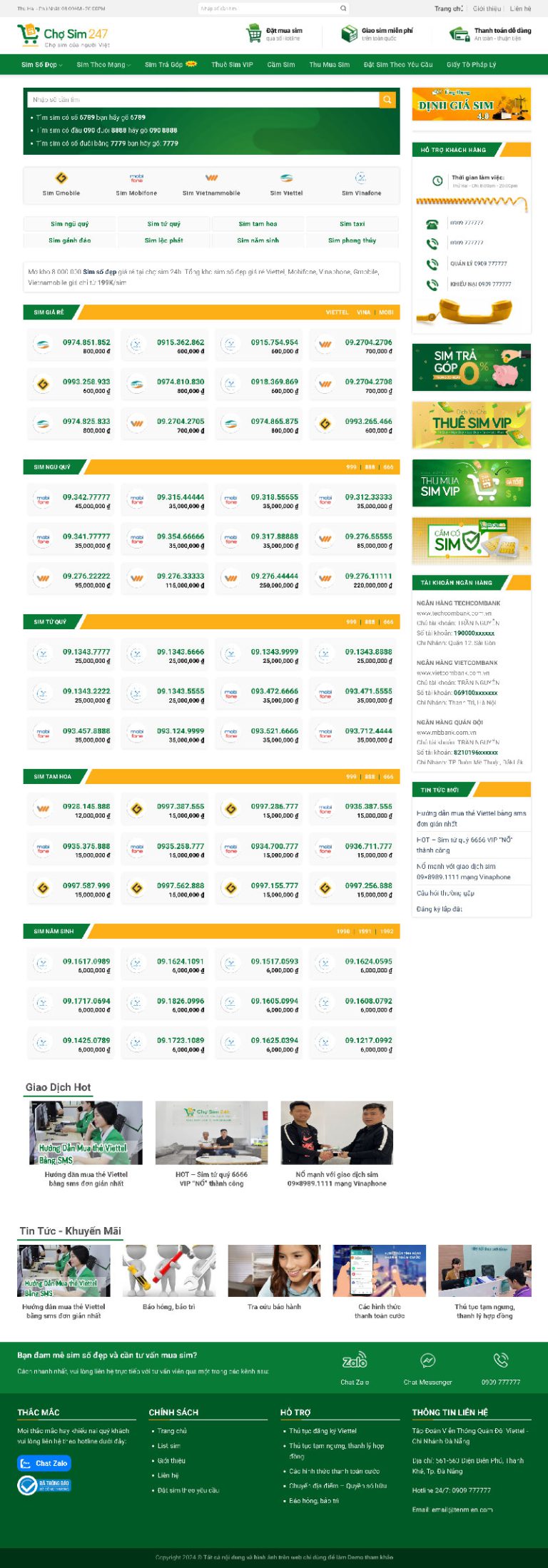 Ảnh chụp toàn trang giao diện web bán sim số H1331