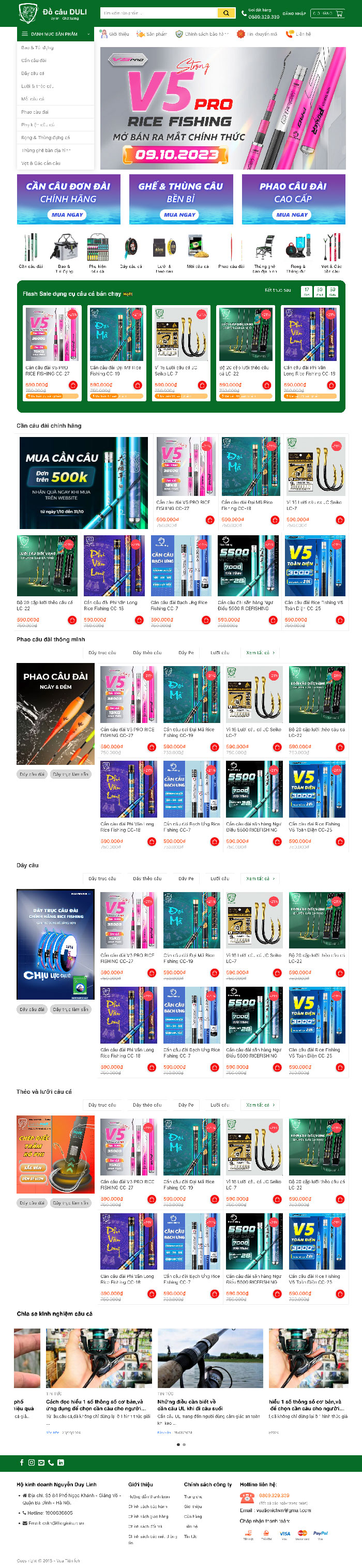 Ảnh chụp toàn trang giao diện website bán đồ câu cá H1338