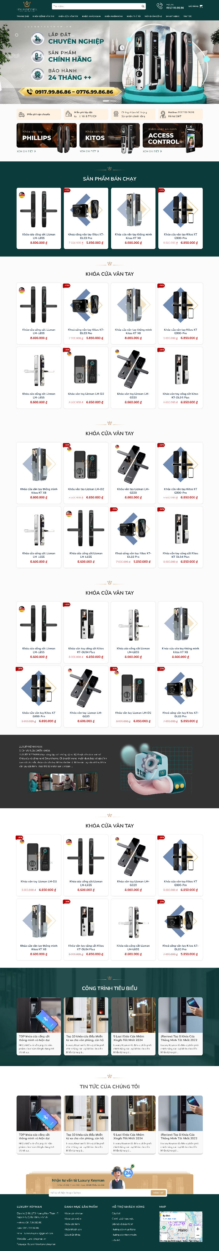 Ảnh chụp toàn trang giao diện website bán khoá cửa vân tay H1337