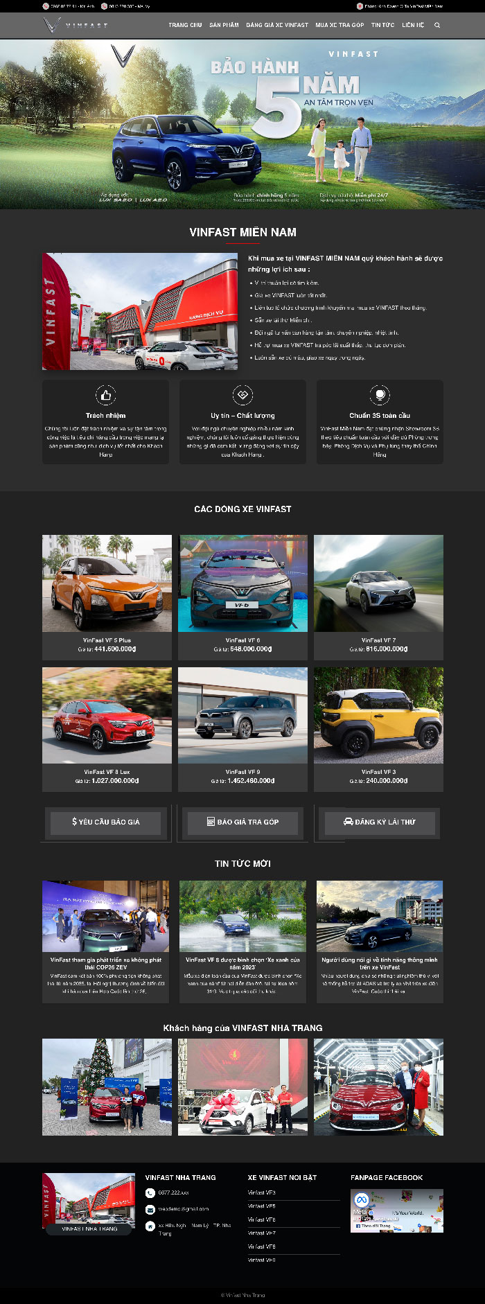 Ảnh chụp toàn trang giao diện website bán ô tô điện Vinfast H1335