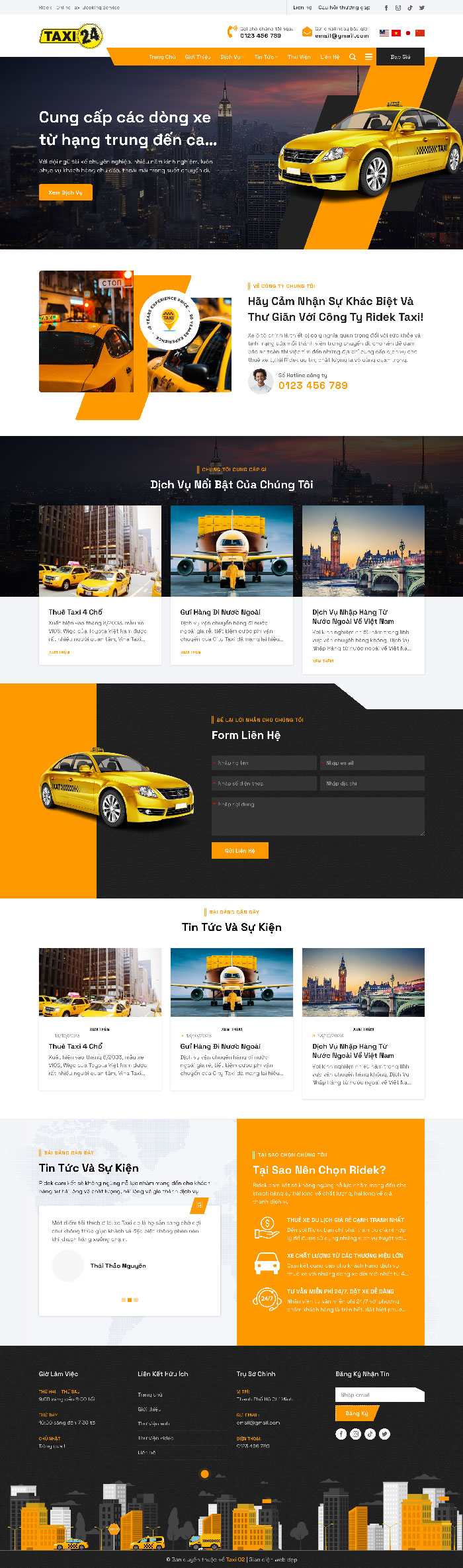 Ảnh chụp toàn trang giao diện website dịch vụ thuê xe Taxi D2893