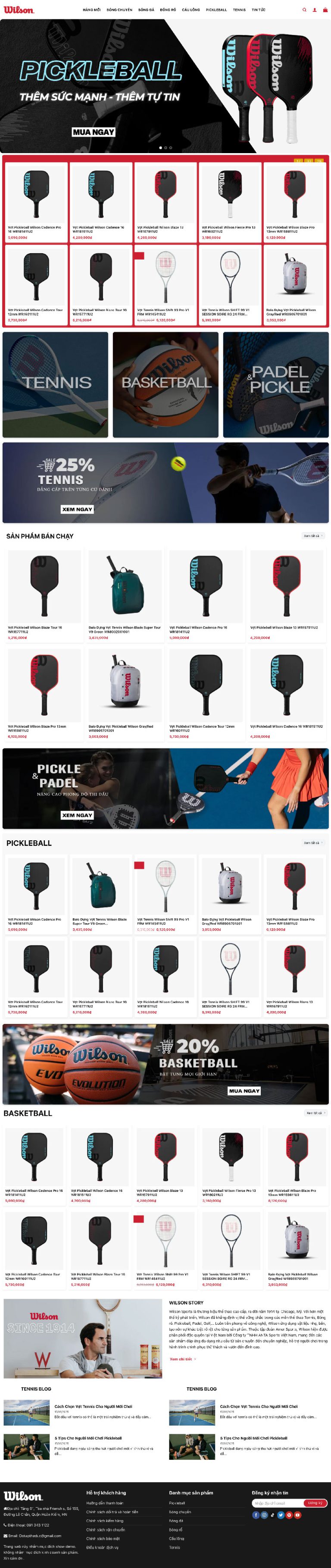 Ảnh chụp toàn trang giao diện website bán đồ Pickleball H1341