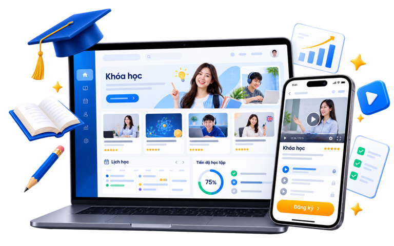 Website giáo dục do CVM thiết kế trên laptop và điện thoại