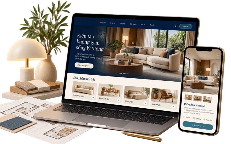 Website nội thất do CVM thiết kế trên laptop và điện thoại
