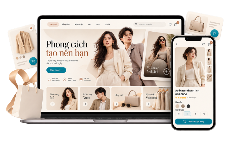 Website thời trang do CVM thiết kế trên laptop và điện thoại