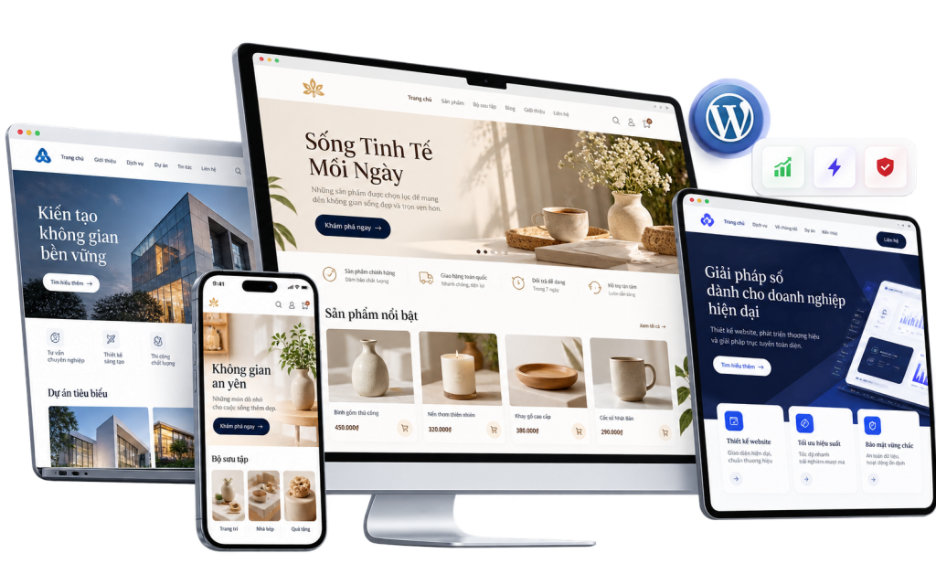 Mẫu website WordPress do CVM thiết kế trên máy tính, laptop, máy tính bảng và điện thoại
