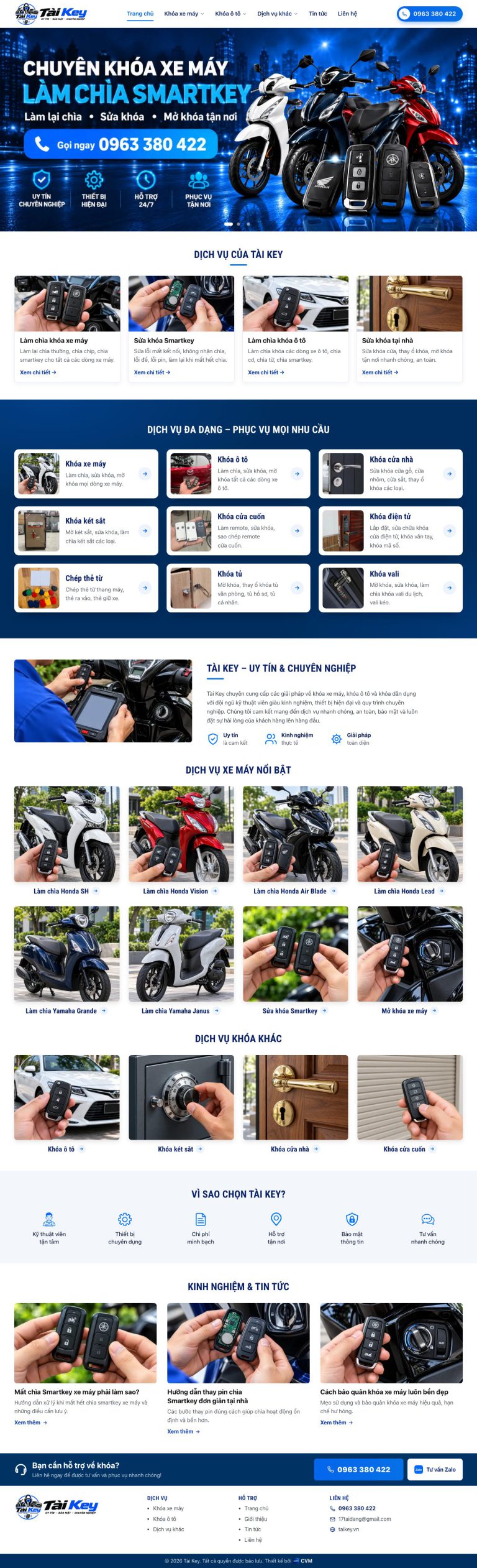 Ảnh chụp toàn trang giao diện website sửa khoá, làm chìa xe máy D2896
