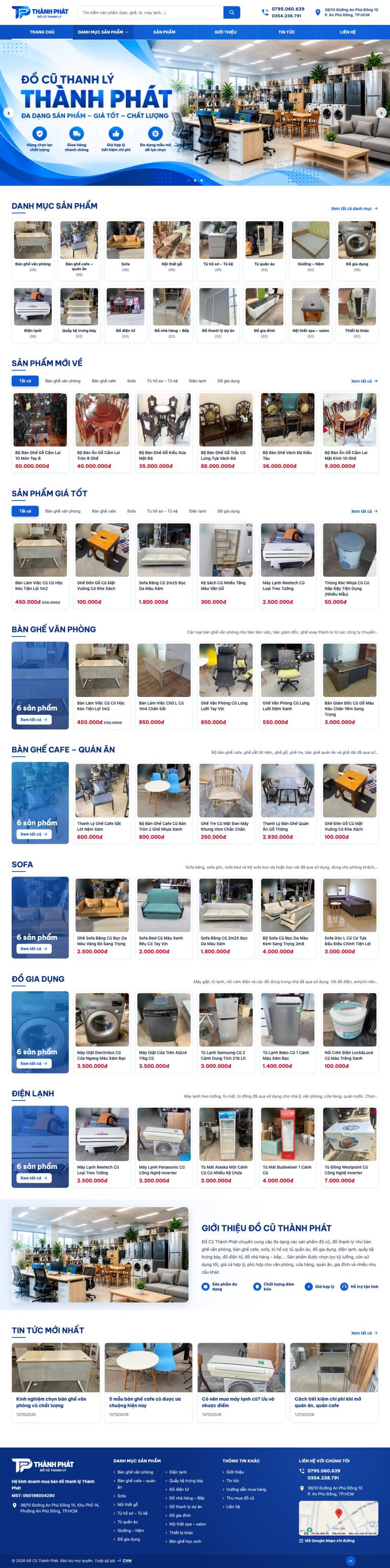 Ảnh chụp toàn trang giao diện website bán đồ cũ thanh lý H1345